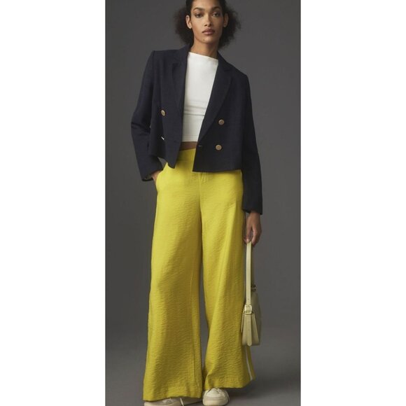 Anthropologie Daily Practice Yellow Stripe Side Pull On Wide Leg Pants Sz Large - Picture 2 of 8